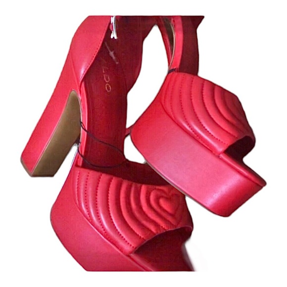 Aldo red quilted heart platform Ankle‎ strap puffy platform heel sandals size 10 - Picture 5 of 16
